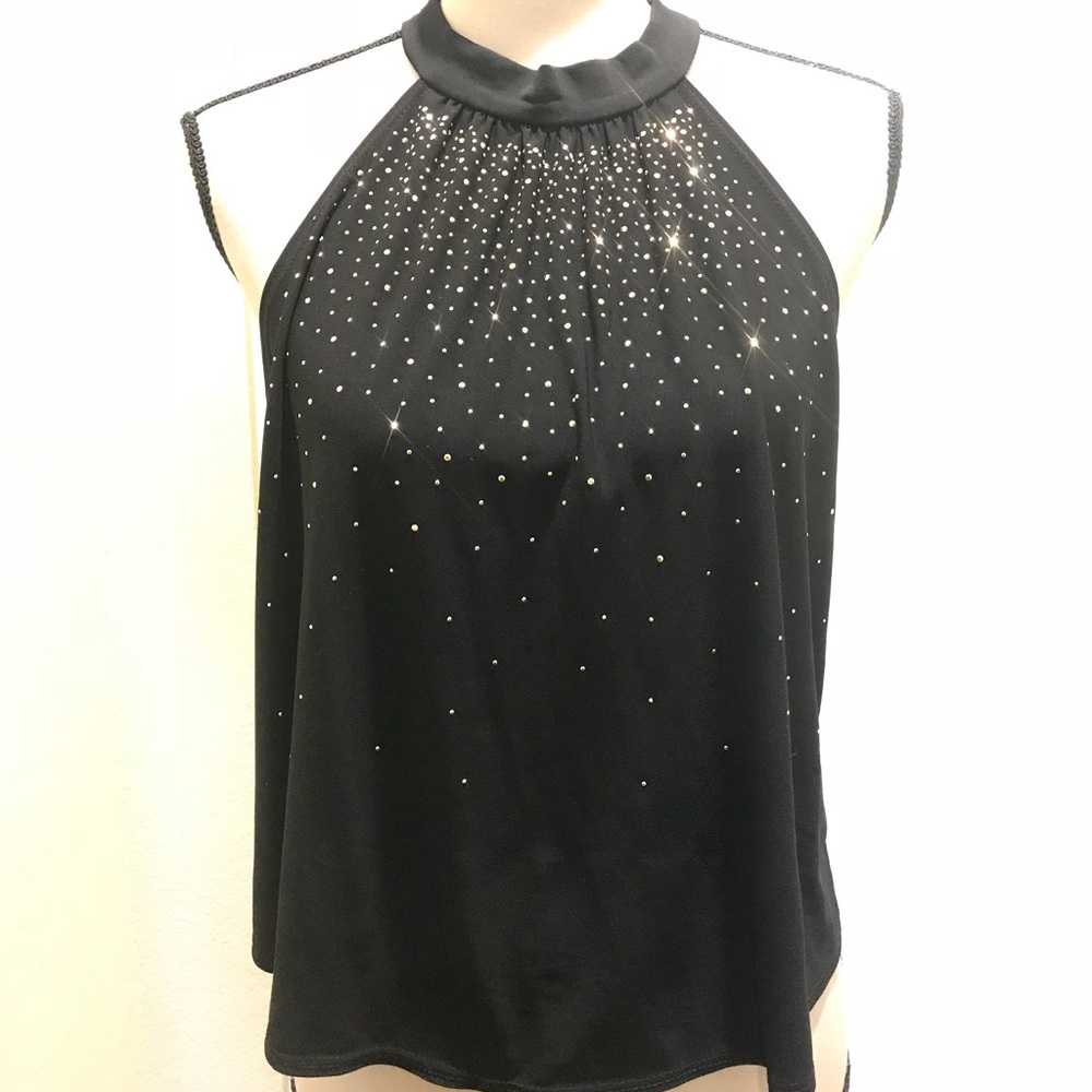 Bebe 2b Black Open Back Embellished Halter